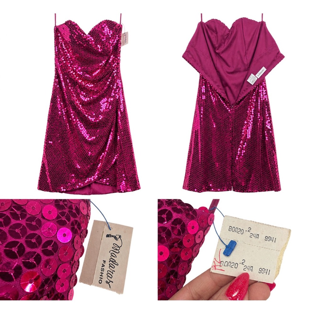 Vintage Nadine Fuchsia Sequin Strapless Cocktail Dress Size 7 Made in USA